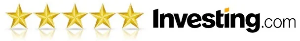 Five gold stars arranged in a row next to the Investing.com logo, representing a five-star rating.